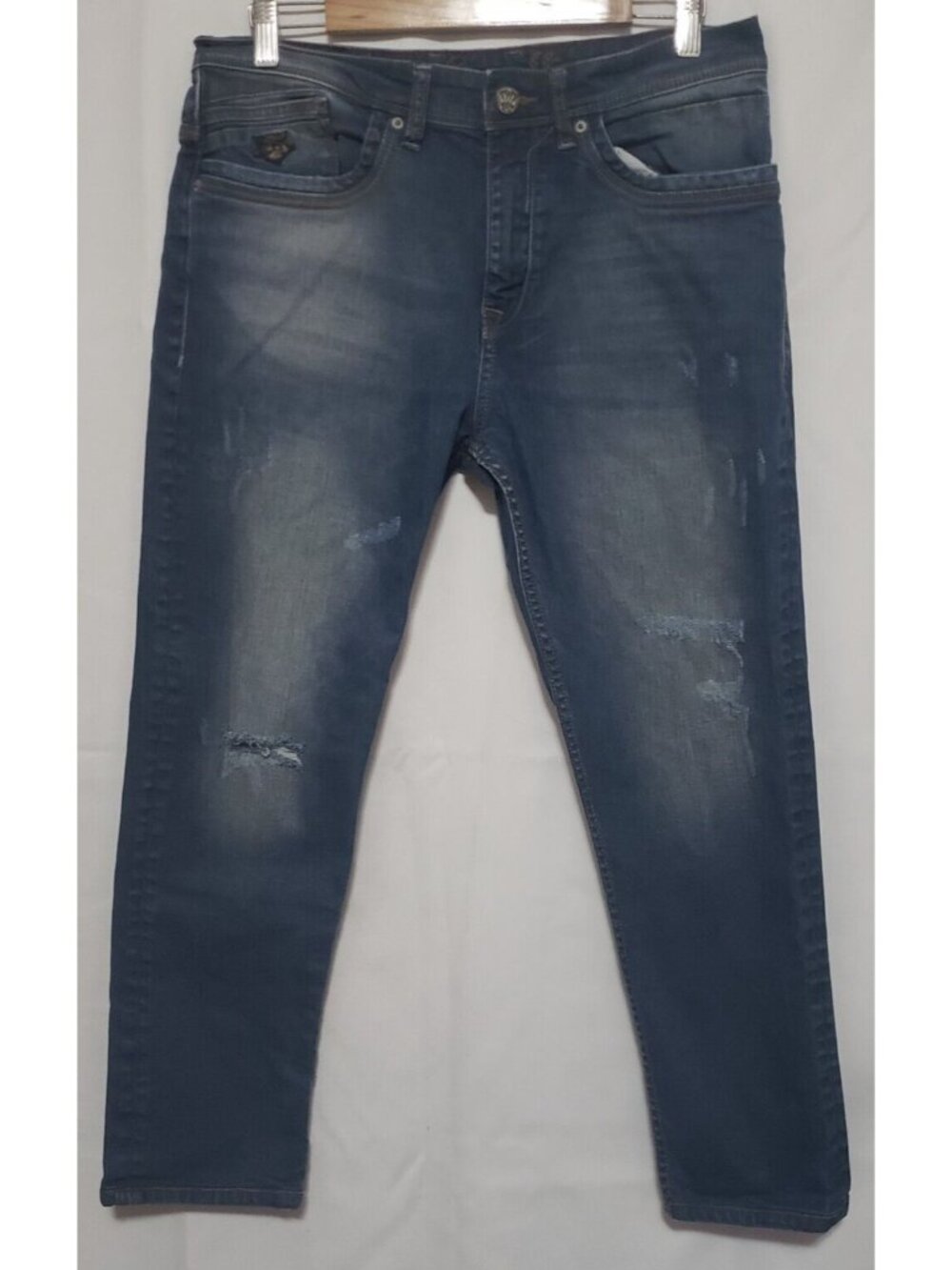 Motocult  Slim Fit Denim Jeans Men's 34 x 27 Distressed HEMMED